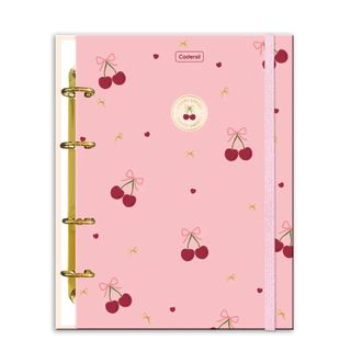 Caderno Colegial Argolado Capa Dura Com Elástico Cherry Lovers 80 folhas CVCAC04