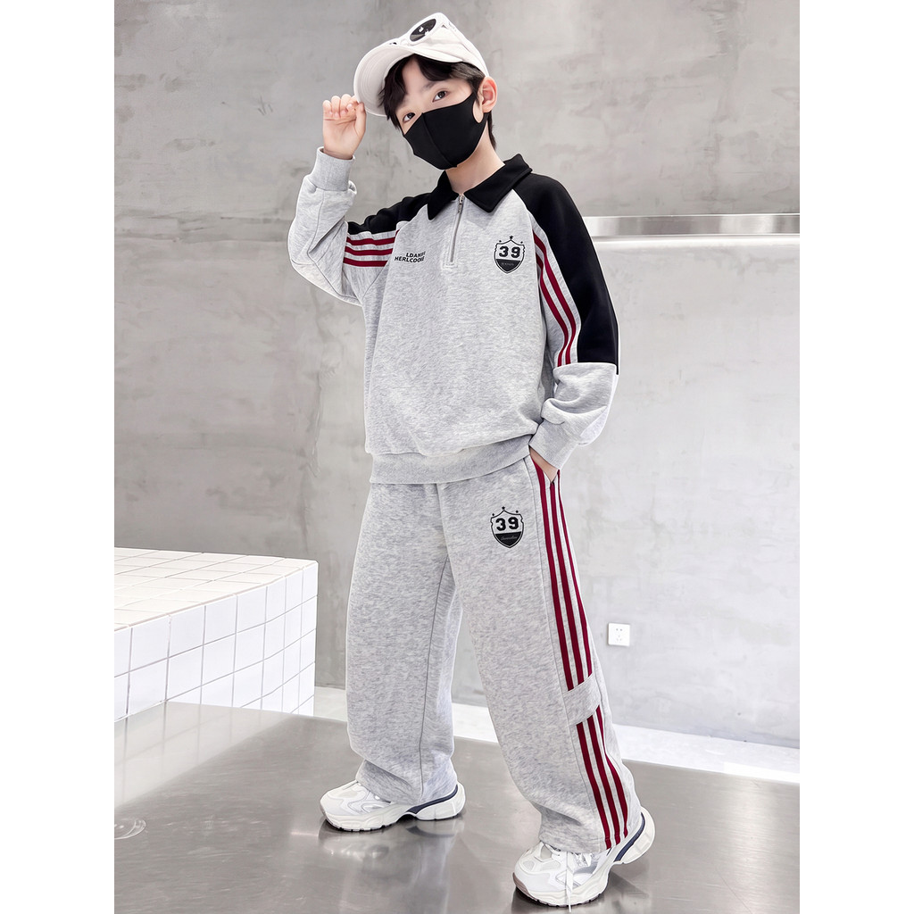 Meninos moletom terno primavera outono estilo 2026 novo estilo médio grande crianças estilo Preppy lazer esportes estuda