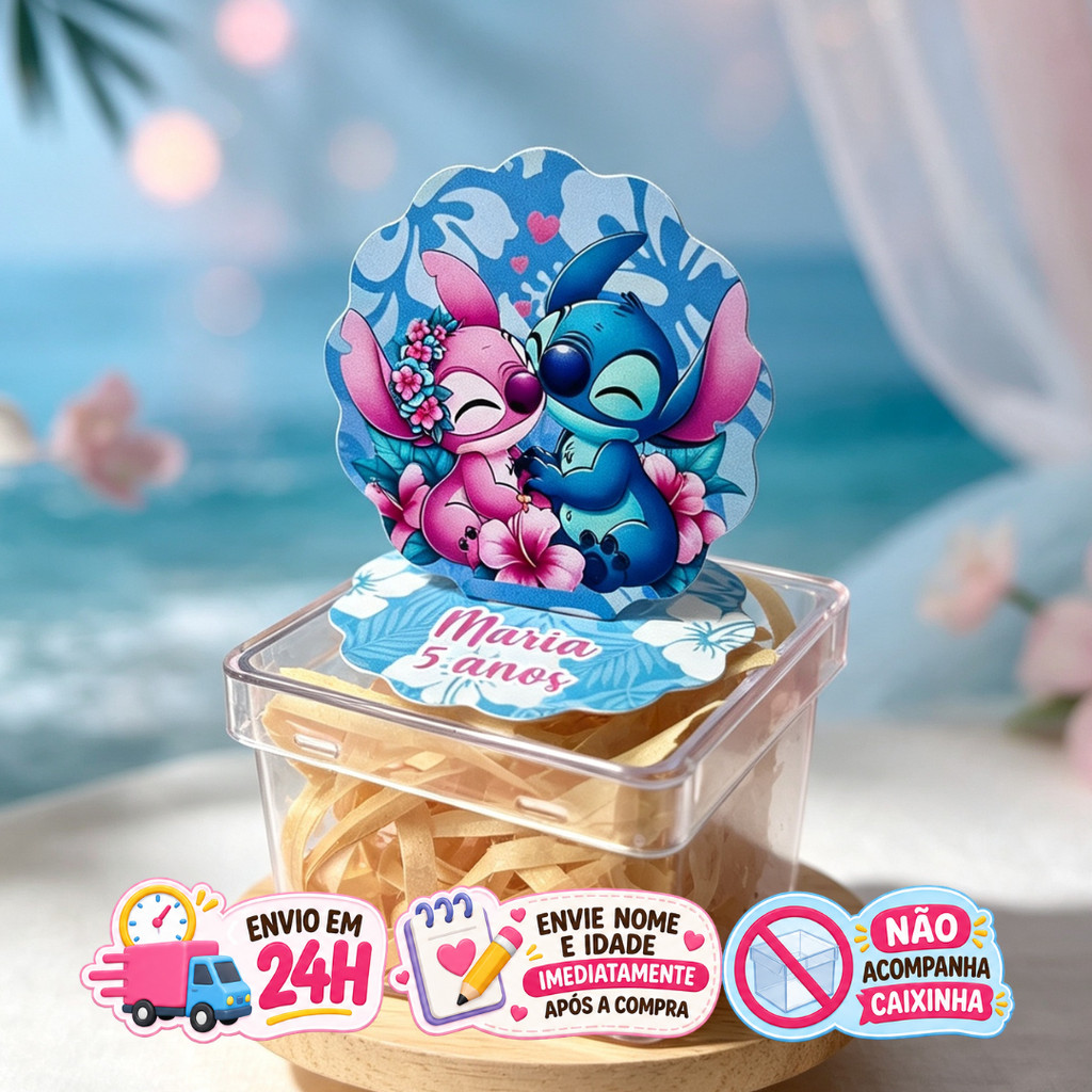 Aplique em Pé 3D Lilo e Stitch Personalizado Lembrancinha Festa Infantil Kit 10 a 50 unidades