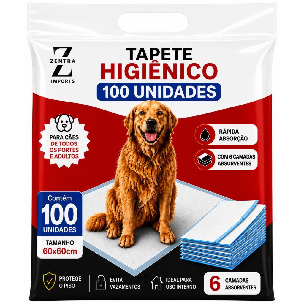 Tapete Higiênico para Cachorro 100 unidades Alta Absorção 60x60cm Descartável Ótima Duração