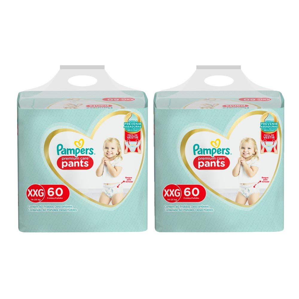 Kit 2 Fralda Infantil Pampers Premium Care Pants Tamanho XXG 60 Unidades Descartáveis
