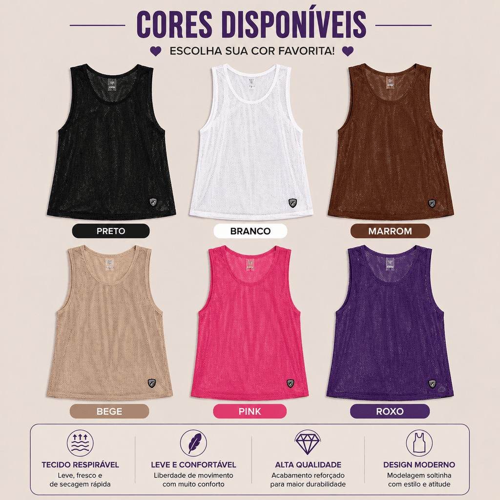 CAMISETA REGATA BLUSA FEMININA TELA TULE TRANSPARENTE DE ACADEMIA FITNESS TREINO SOBREPOSIÇÃO — imagem 2 de 2