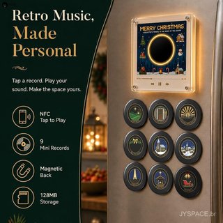 Leitor De Música Magnético Para Geladeira , Reprodução Automática NFC , Luz LED , Recarregável Por USB , 9 Discos KZCO
