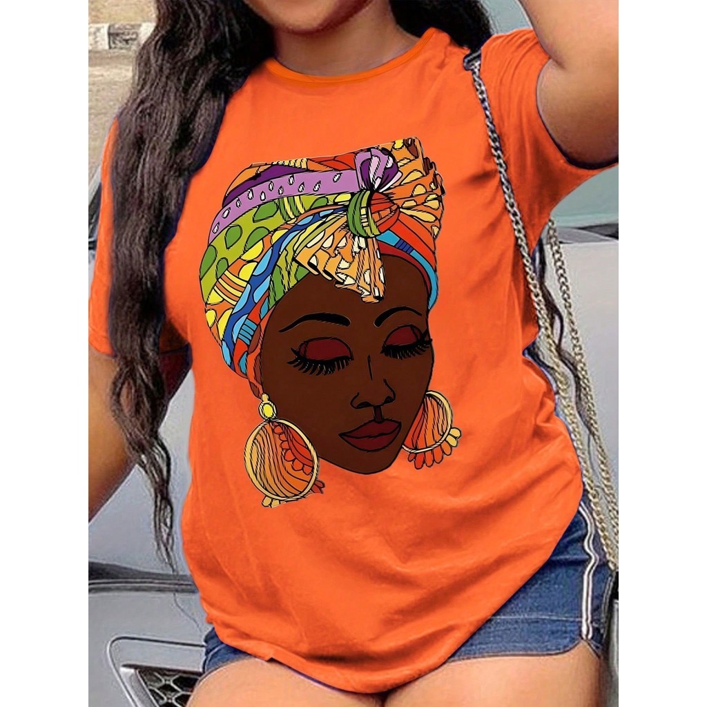 Camiseta Casual 100% Algodão Premium Estampa Negra Afro Preta Turbante Camisa Feminina Basica Confortavel Envio Imediato