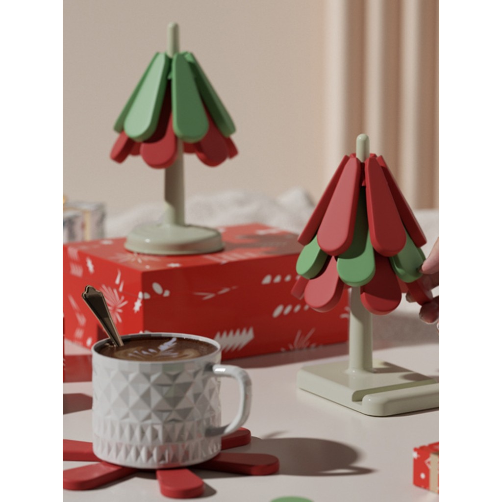 Árvore de natal resistente a altas temperaturas tapete de mesa doméstico chá Coaster Anti-escaldante esteira dobrável is
