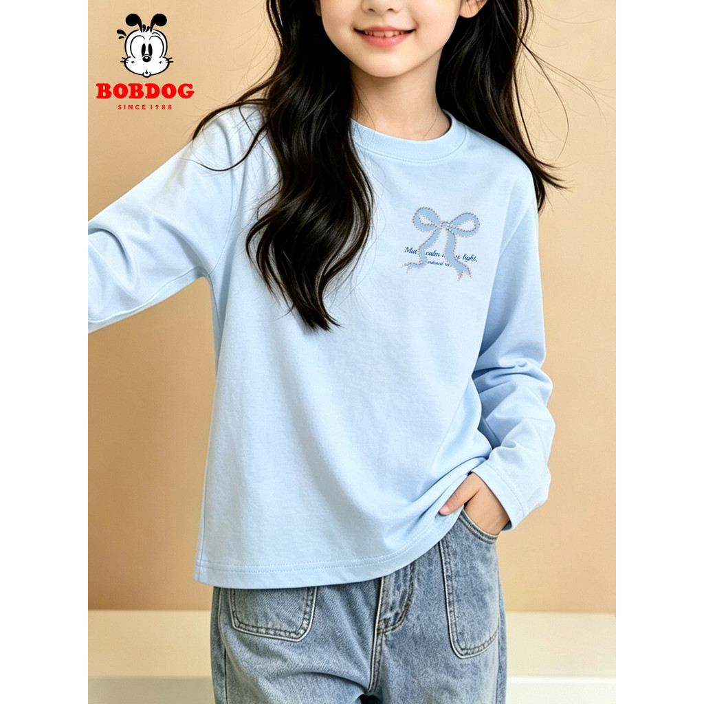 Babudou meninas camiseta de manga comprida 2026 novo estilo crianças outono meninas puro algodão topo outono primavera o