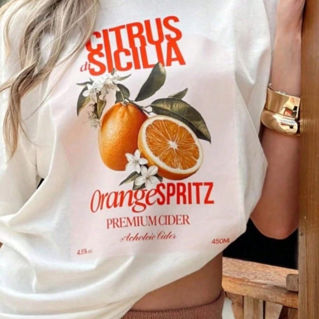Camiseta Feminina Estampada Casual 100% Algodão Tecido Leve Macio Confortável Look Moderno Modelo: Citrus Sicilia