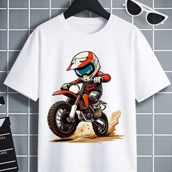 Camiseta infantil 100% Algodão com estampa Motocross Roupa Vermelha look descolado para meninos