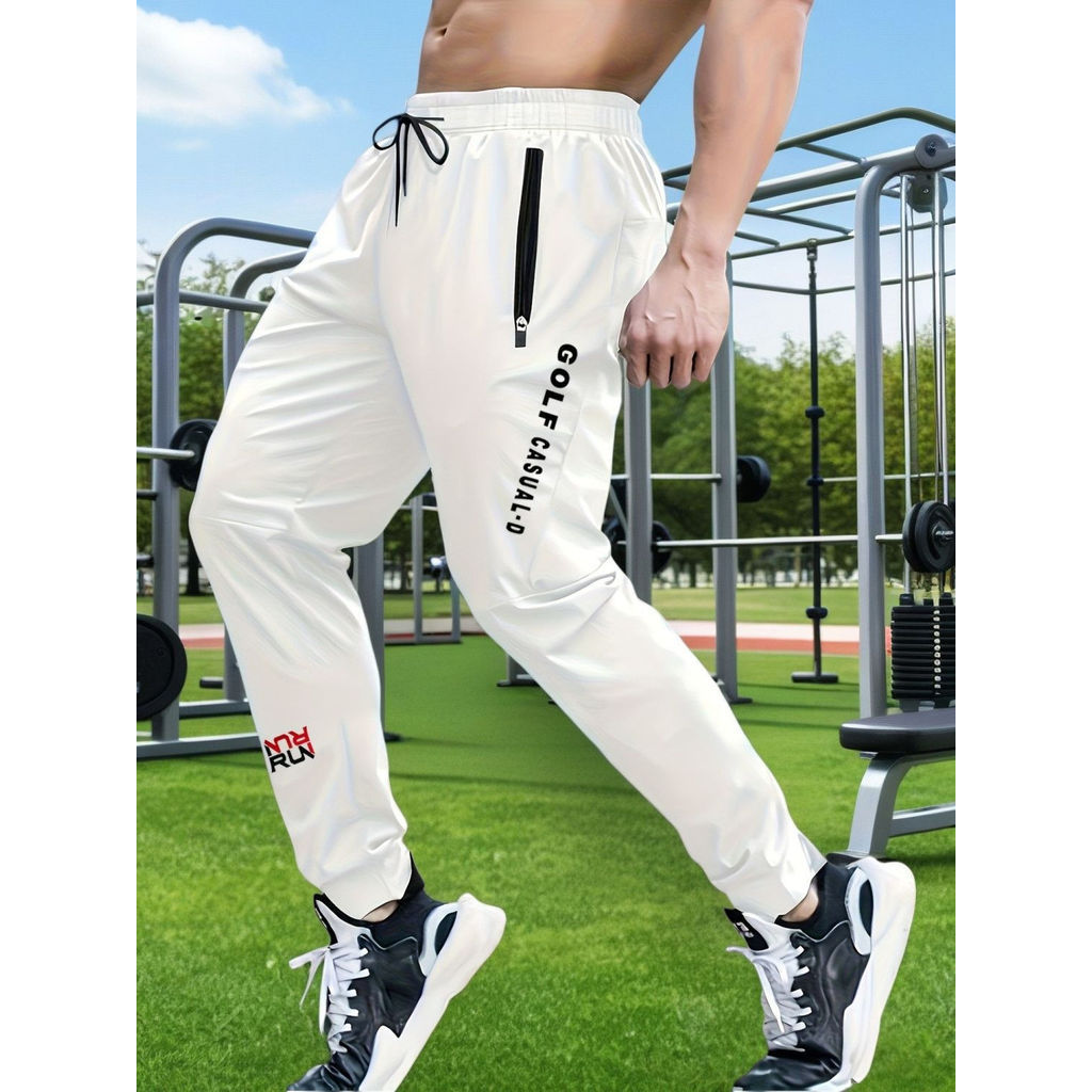 Calça esportiva masculina 2026: seda gelada, secagem rápida, elasticidade alta, ajuste slim, perna amarrada casual |