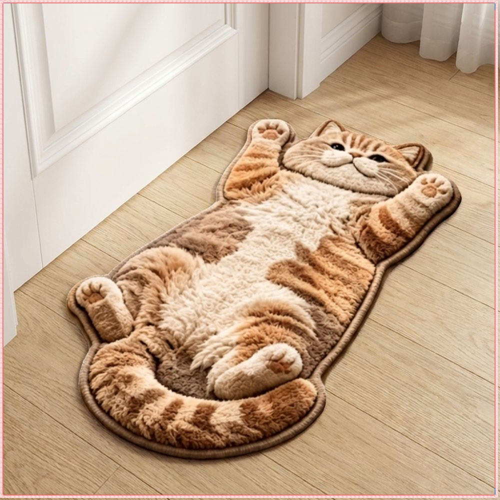 Tapete De Decoração De Casa ido , Área Em Forma De Gato Antiderrapante Antiincrustante Desenho Animado 2D Fáci