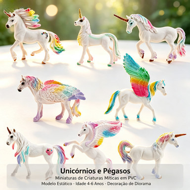 Unicórnio Arco-Íris Realista para Crianças com Asas Abertas, Pégasos, Modelo de Animal Mítico Ocidental, Ornamento Decor