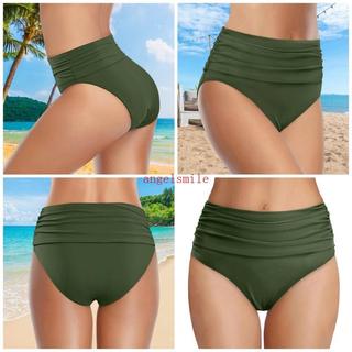 Retro Ruched Design Calças Banho Cor Sólida Elásticas E Confortáveis