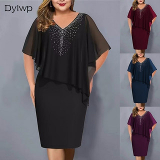 Vestido de festa de verão para mulher, tamanho grande 5XL – decote em V com lantejoulas brilhantes, mangas curtas e comp