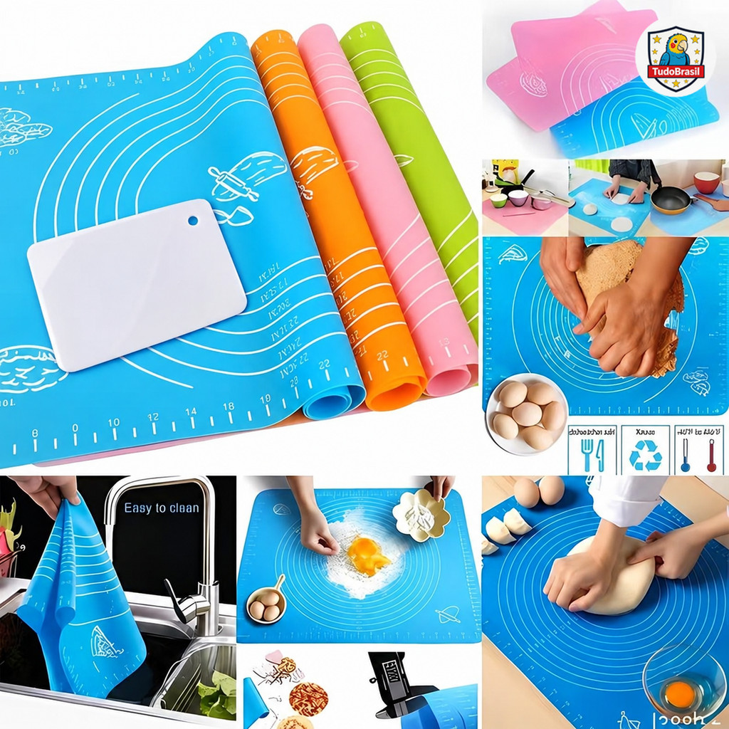 Tapete De Silicone Antiaderente Culinário 40X50CM Para Abrir Massa Confeitaria Com Espátula Branca