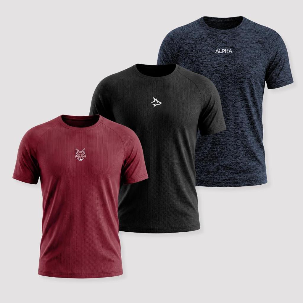 Kit 3 Camisetas Masculinas Dry Esporte Academia Alpha