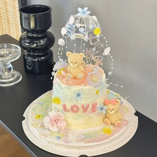 Qixi dia dos namorados casal urso bolo decoração colorido transparente pequeno guarda-chuva casal confissão feriado cozi