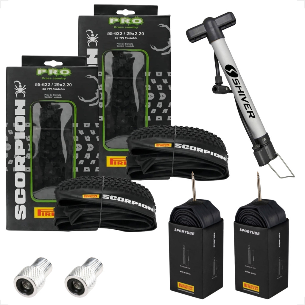 Par Pneu Pirelli Scorpion Aro 29 x 2.20 Kevlar Cravudo Mtb + Par Camara Pirelli + Bombinha + brinde