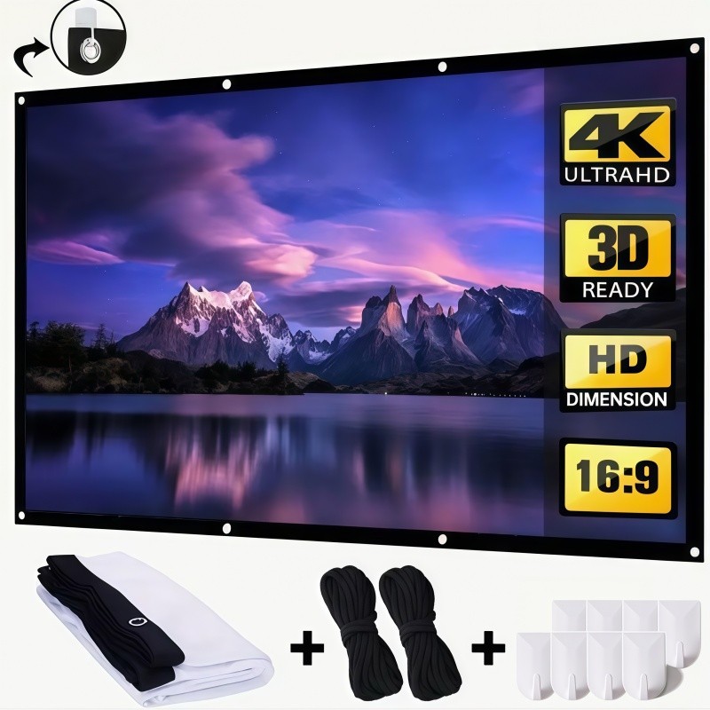 Tela de Projetor 100 Polegadas 16:9 4K HD Portátil, Tecido Elástico para Home Theater e Apresentações