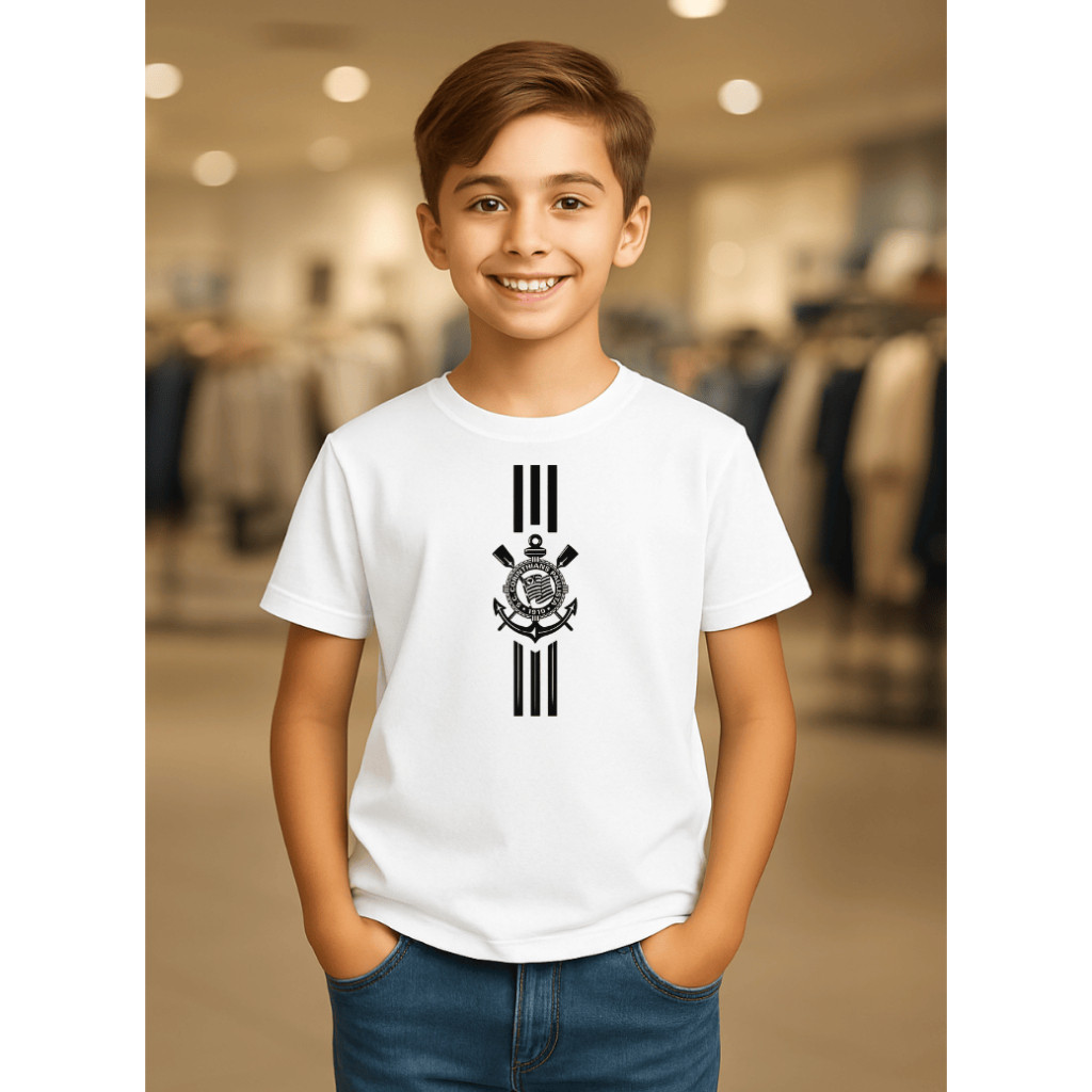Camiseta Infantil ou Adulto Esportiva Corinthians Listrado Camisa Infantil E Juvenil 100% Algodão