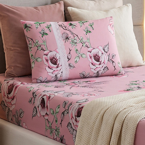 Jogo de Lençol Solteiro Estampado 2 Peças Malha 100% Algodão com Elástico e Fronha com Zíper Roupa de Cama Macia