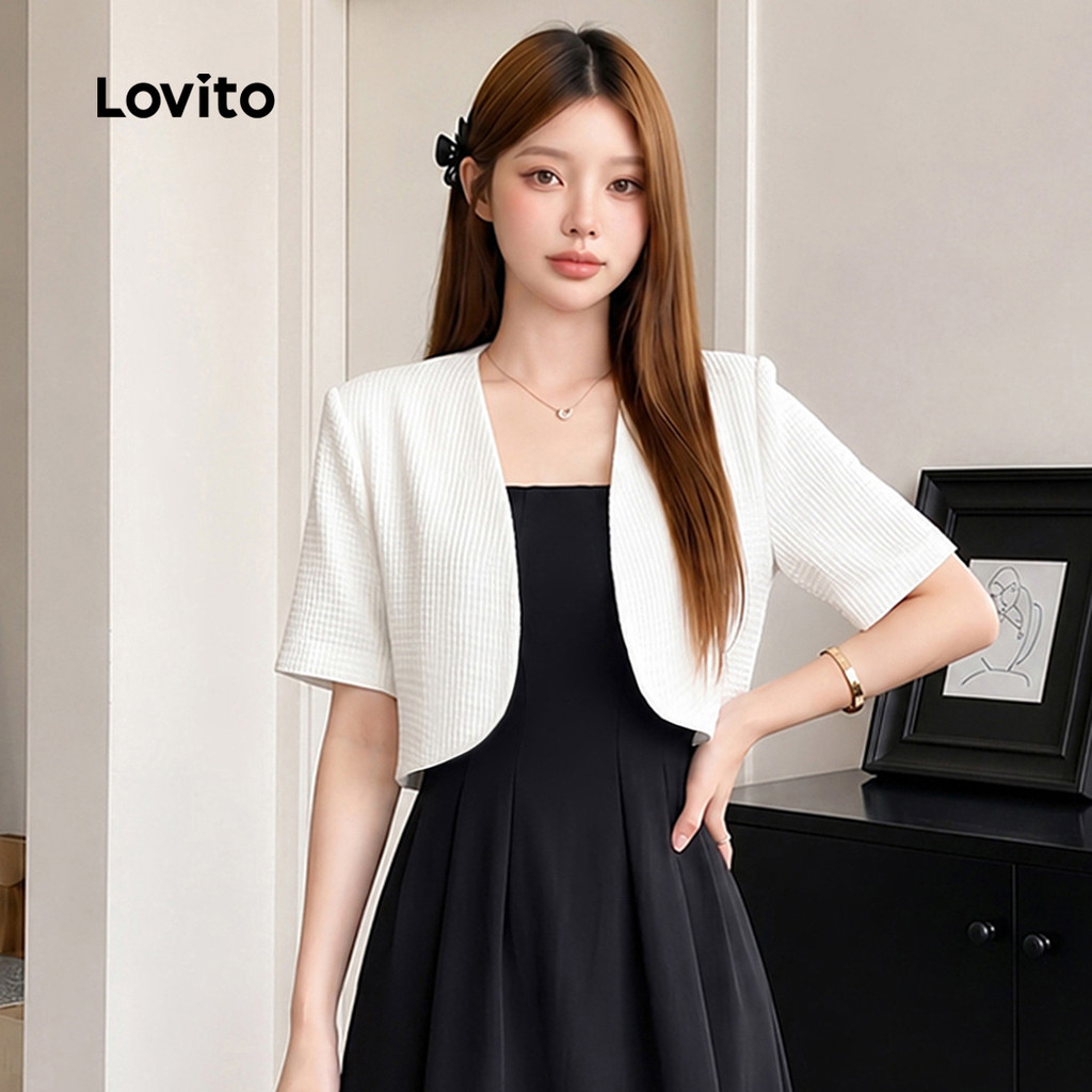(Elegante) Lovito Blazer Simples Outono/inverno Blazer Branco para Mulheres L156AD182