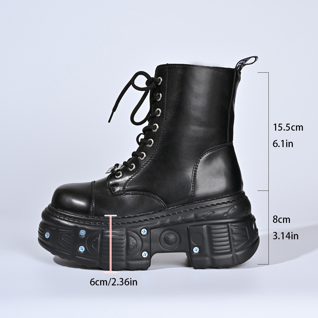 Botas femininas retrô, botas Martin com aumento de cadarço de nicho, Muffin de poliuretano Punk escuro, sola grossa, bot