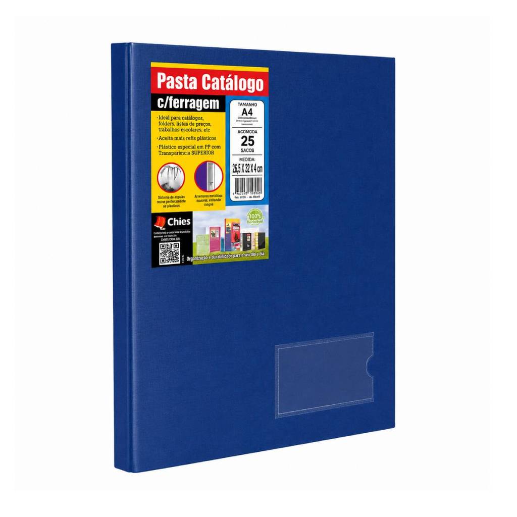 Pasta catálogo A4 1173 Azul com 25 plásticos Chies