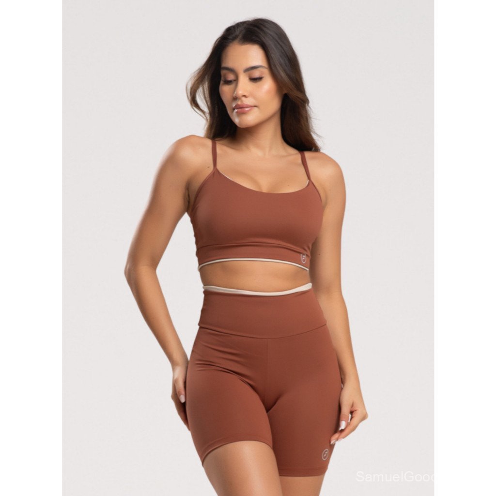 Conjunto de ginástica Fitness Element, shorts e top, poliamida, sem transparência, com almofadas removíveis, feminino.