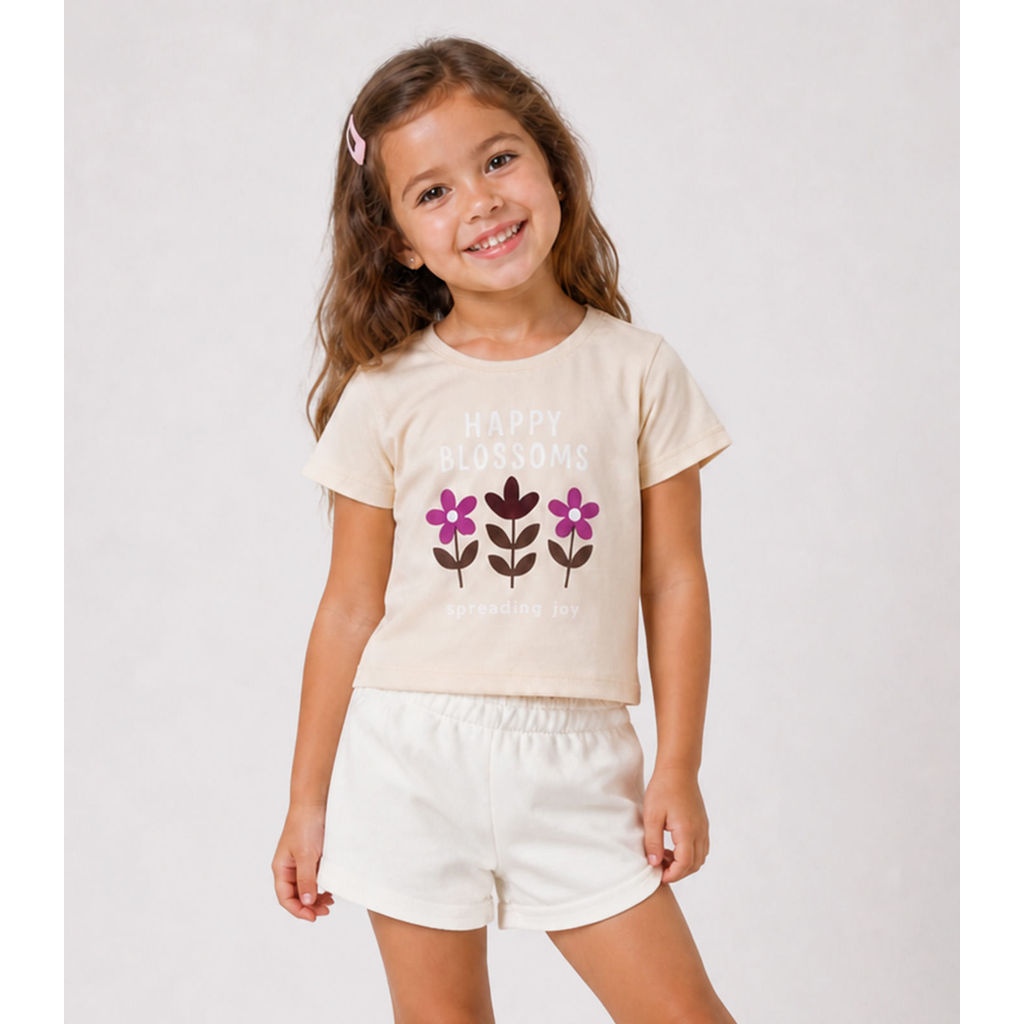 Conjunto Menina Blusa Estampada e Short Select Bege