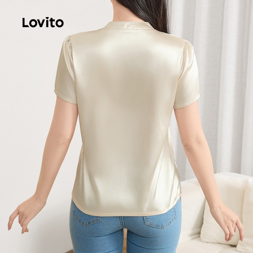 Lovito Elegante Blusa De Verão/primavera Blusa De Verão Plissada Lisa Para Mulheres L121MDD562 · foto 2
