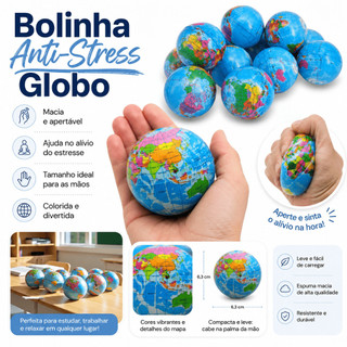 Bolinha Anti-Stress Globo Mapa Mundi Macia Apertável Squishy