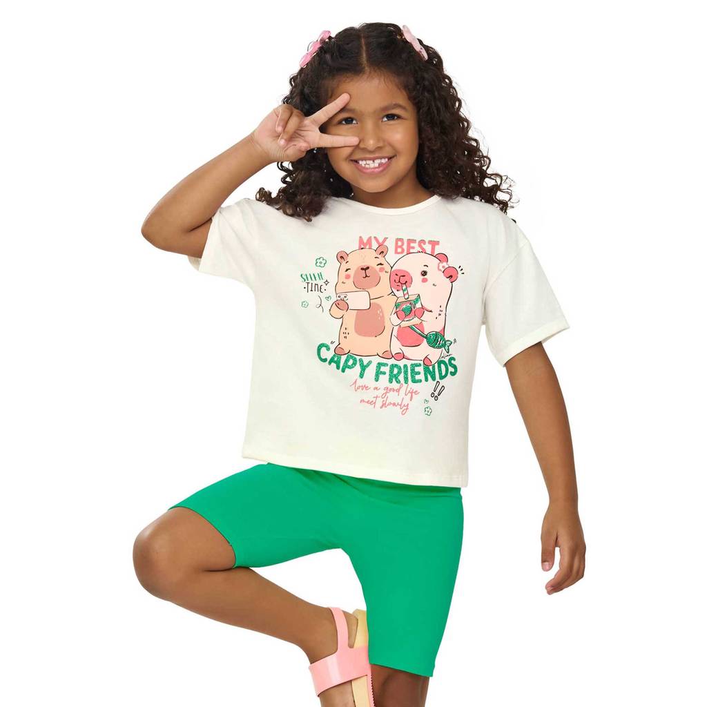 Conjunto Curto Infantil Menina Confortável Elian Bege