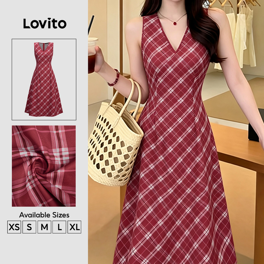 Lovito Vestido Casual com Zíper Primavera/verão Vestido Vermelho para Mulheres LK7ED450