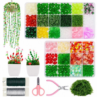 Kit de Plantas com Miçangas 2865PCS Conjunto de Artesanato DIY com Miçangas de Vidro e Arame, Miçangas em Forma de Folha