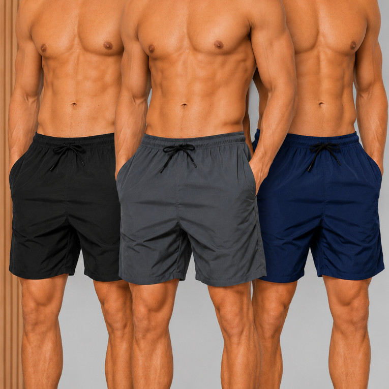 Kit 3 Short Bermuda tactel masculino Academia Praia Treino Lisa Cordão Bolso Básico Casual