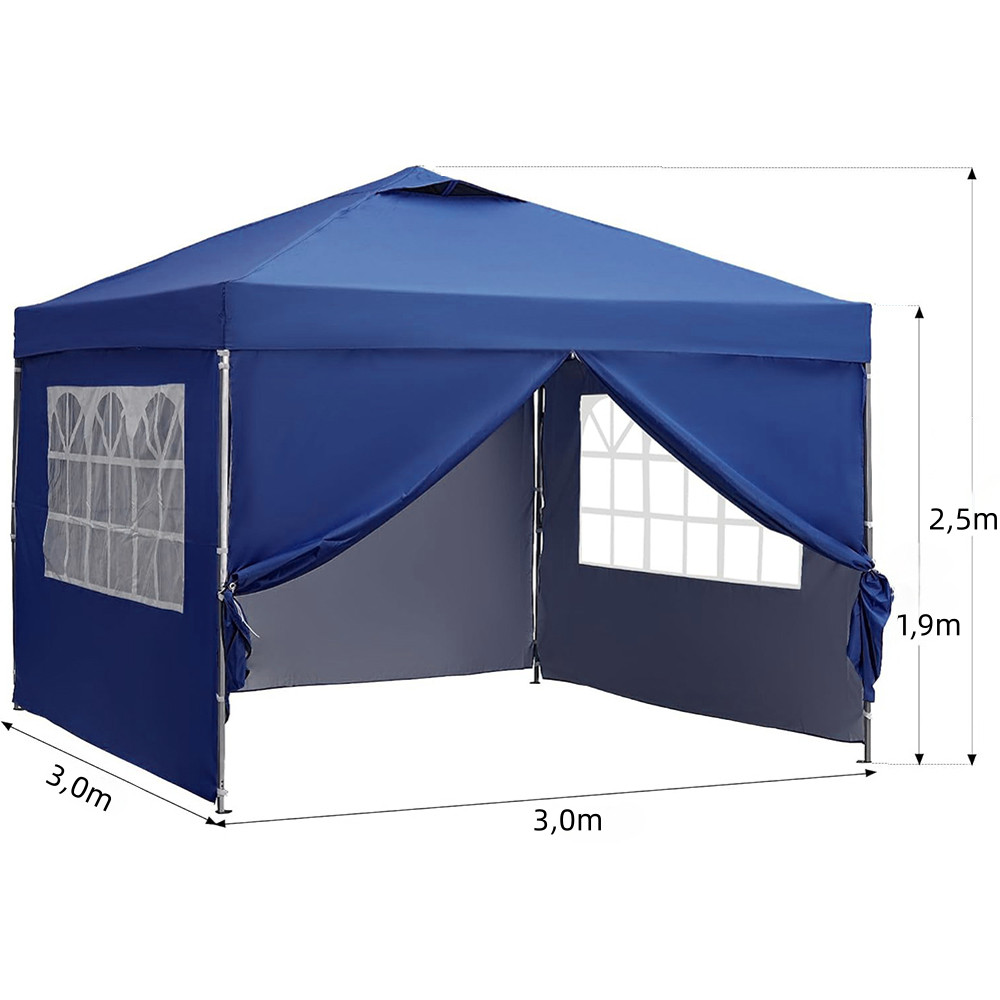 Tenda Gazebo Dobrável 3x3m com Cortina Laterais e Janelas Impermeável para Festa Jardim Praia JOYFOX — imagem 2 de 2