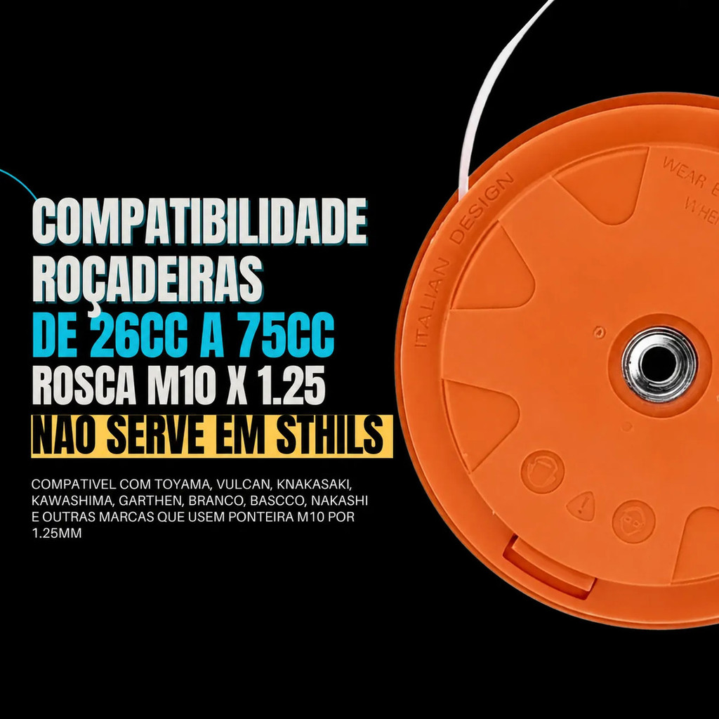 Carretel Fio Nylon Roçadeira Gasolina Rosca M10 Toyama Vulcan Branco Terra — imagem 2 de 2