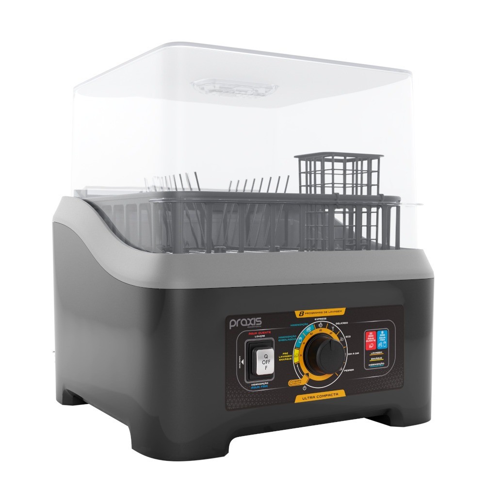 Lava-louças portátil semiautomática 8 programas 3L preta LLP04-2.0 Praxis