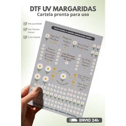 +70 Adesivos Cartela A4 DTF UV Margaridas Floral | Lavável e Resistente | Para Copos, Canecas e Personalizados
