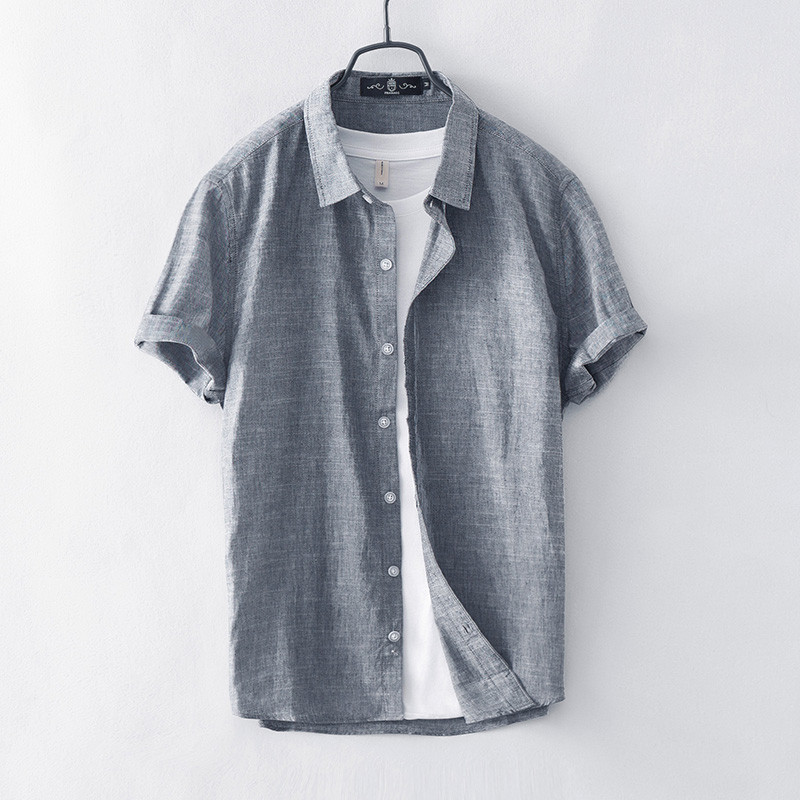 Camisa de linho masculina de manga curta lapela verão solto algodão linho camisa branca Casual polegada camisa jaqueta e