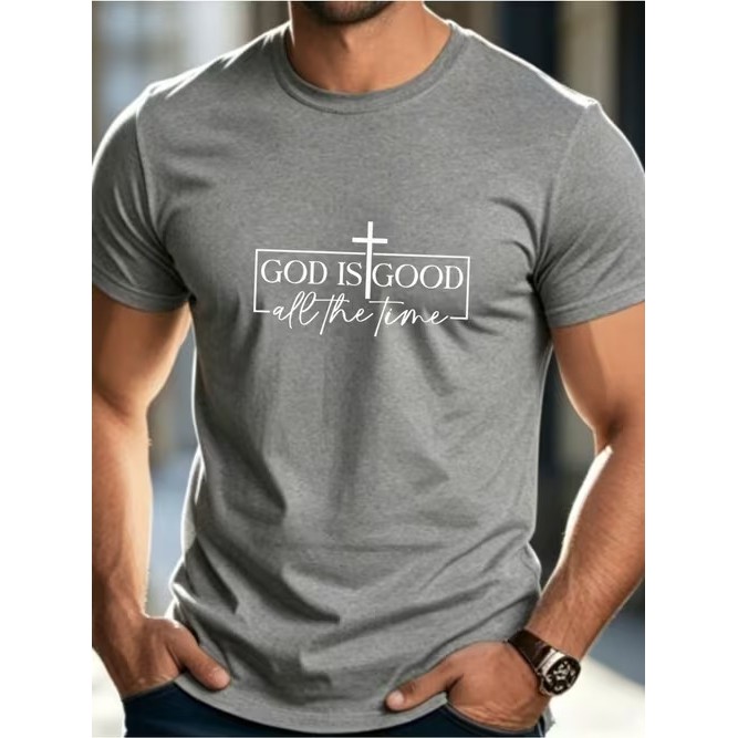 Camiseta Masculina Manga Curta Estampada Cruz Frase Religiosa Confortável Estilosa Moderna Premium para Uso Casual