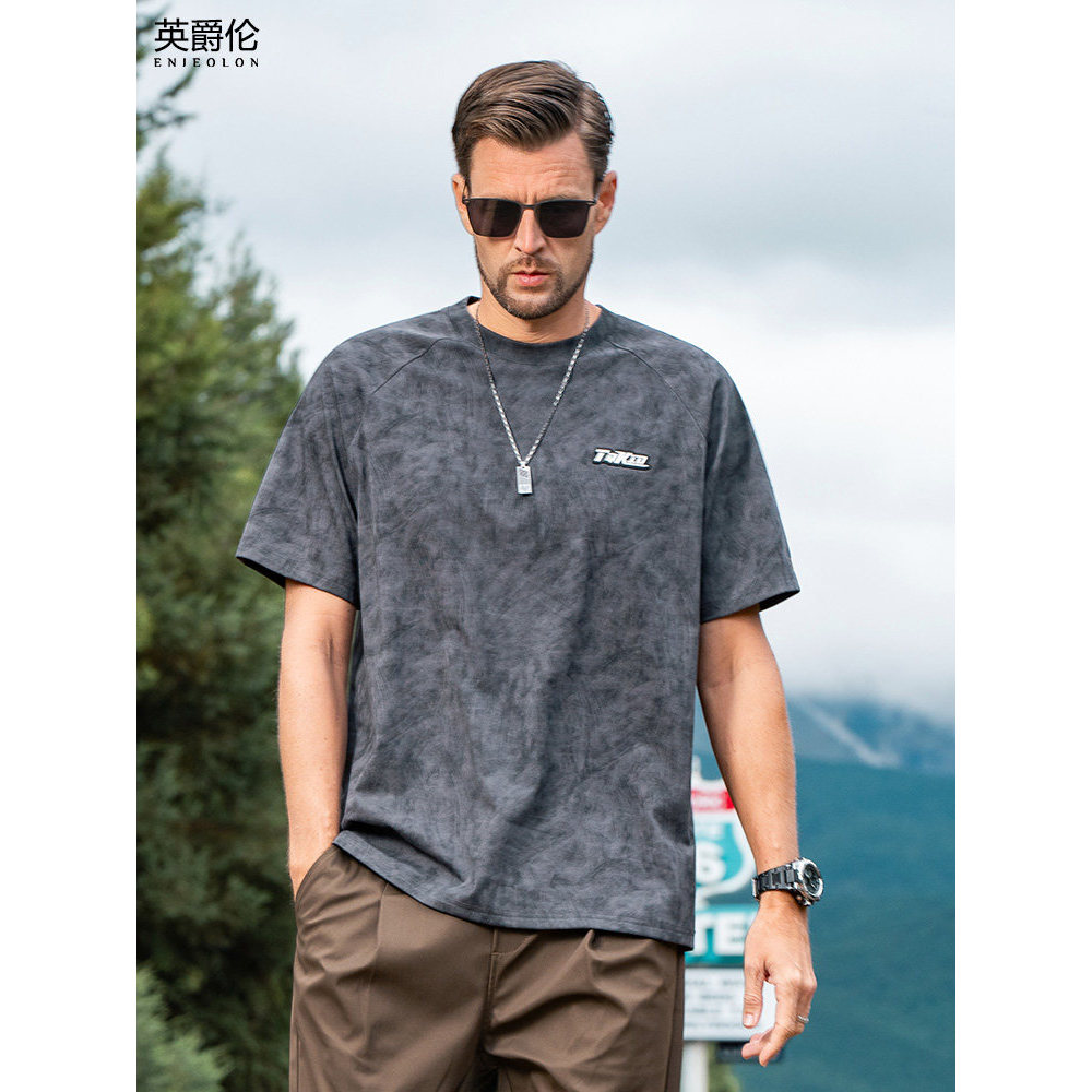 Britânico 220g pesado camiseta de manga curta masculina americano Retro Tie-Dye camiseta verão manga Raglan topo de cinc
