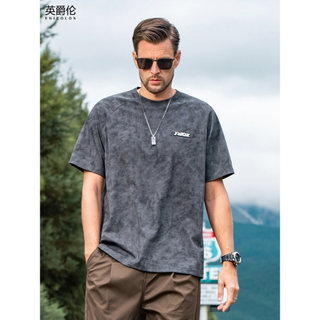 Britânico 220g pesado camiseta de manga curta masculina americano Retro Tie-Dye camiseta verão manga Raglan topo de cinc
