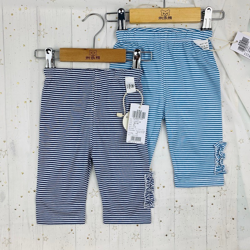Mile Bear Primavera Verão Bebê Menina Crianças Roupas 100% Algodão Malha Listrada Leggings Cortadas Bebê Calças Comprida