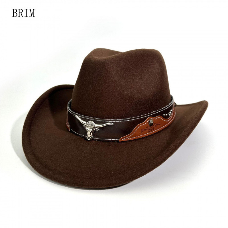 BRIM Primavera Outono Novo Estilo Chapéu de Cowboy Ocidental Cabeça de Touro Grande BRIM Cartola Homens Mulheres Proteto