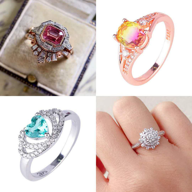 ML Moda Menina Anel Girassol Cheio de Diamante 2 Quilates Diamante Verde Coração Colorido Zircão Rubi Anel de Diamante Q