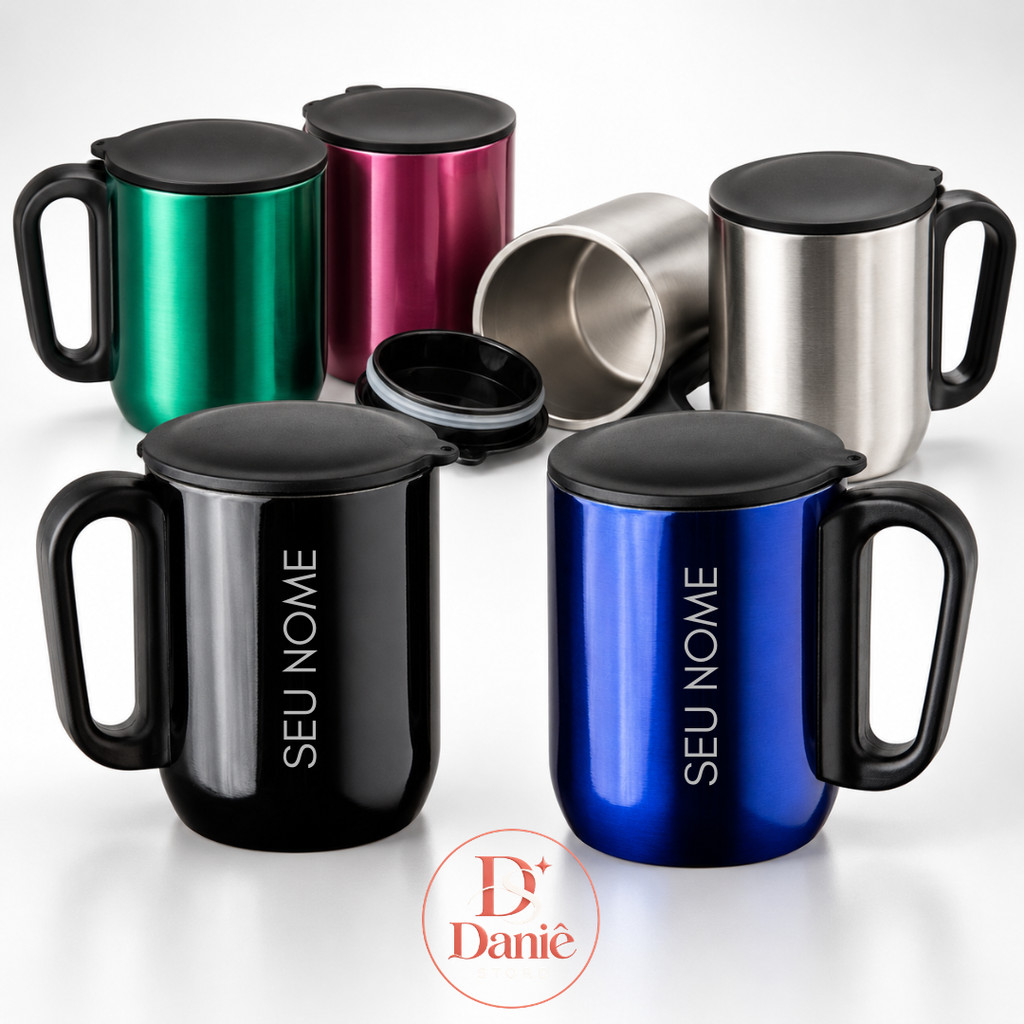 Caneca Personalizada Colorida Térmica Parede Dupla 230ml com Tampa