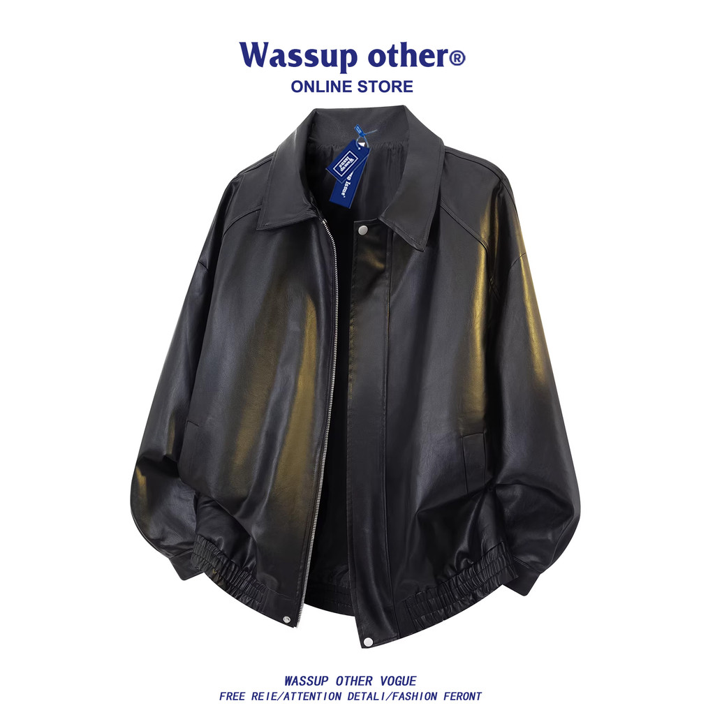 WASSUP OUTRO Americano Retro Jaqueta De Couro Homens Primavera Outono Solto Casual Casal Motocicleta Ruffian Bonito Jaqu