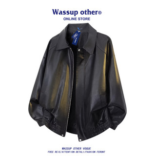 WASSUP OUTRO Americano Retro Jaqueta De Couro Homens Primavera Outono Solto Casual Casal Motocicleta Ruffian Bonito Jaqu