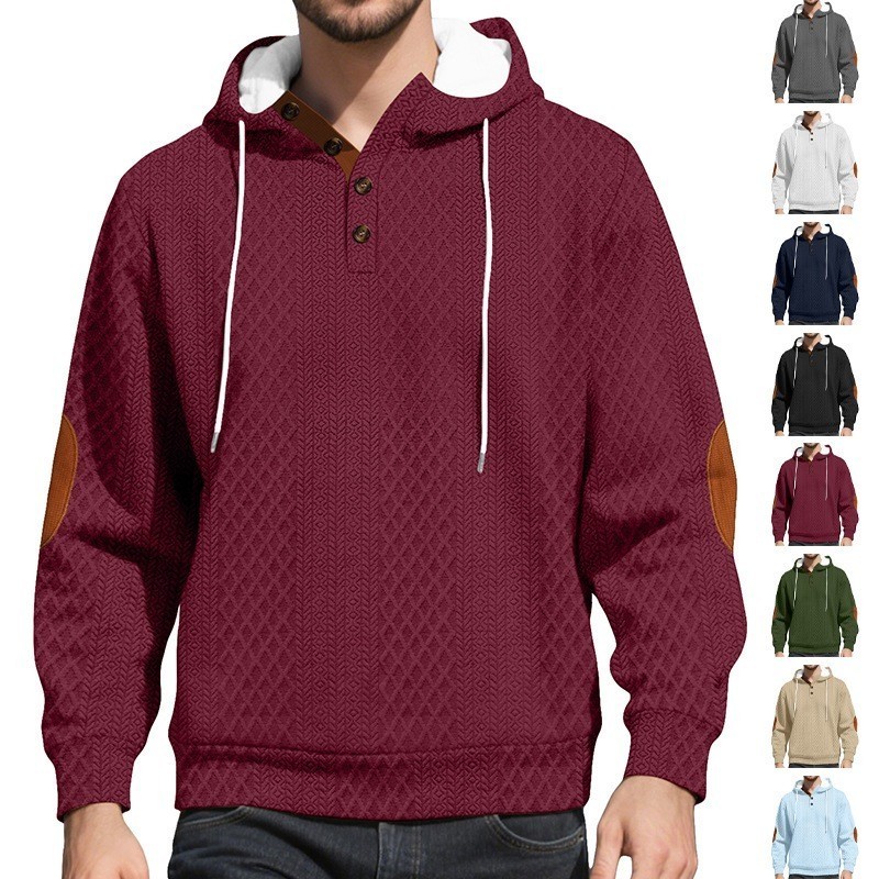 Pulôver Masculino Com Capuz Casaul Manga Comprida Cordão Waffle Malha Moletom